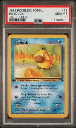 1999 POKEMON FOSSIL 1ST EDITION #53 PSYDUCK PSA 10 - Image 1