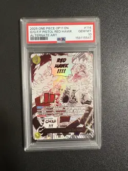 2025 One Piece OP11-114 Gum-Gum Fire-Fist Pistol Red Hawk Alt Art PSA 10 - Image 1