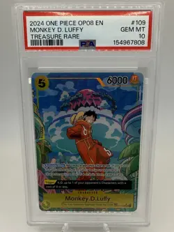 ONE PIECE OP08 MONKEY D. LUFFY 2024 #109 TREASURE RARE PSA 10 - Image 1