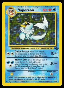 Vaporeon 12/64 Unlimited Holo Rare Jungle Pokemon Card - Image 1