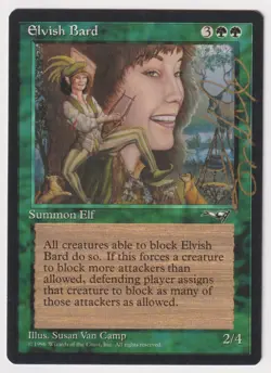 Gold Signed Elvish Bard LP Alliances Artist Susan Van Camp 1996 WOTC MTG Magic! - Image 1