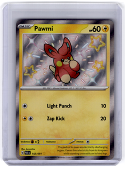 Pokemon Paldean Fates Pawmi 142/091 Shiny Rare Holo - Image 1