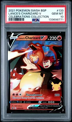 2021 POKEMON SWSH BLACK STAR PROMO CELEBRATIONS COLL LANCE'S CHARIZARD V PSA 10 - Image 1
