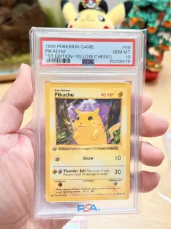 PSA 10 1999 POKEMON BASE SET 1ST EDITION YELLOW CHEEKS #58 PIKACHU ENGLISH - Image 1