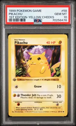 PSA 10 1999 POKEMON BASE SET 1ST EDITION YELLOW CHEEKS #58 PIKACHU ENGLISH - Image 3