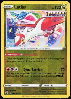 Latias 193/264 Rare Fusion Strike Pokemon Reverse Holo Near Mint - Image 1