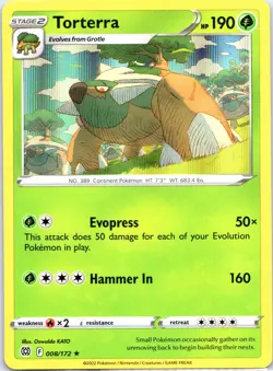 Pokemon - Torterra - 008/172 - Rare - REVERSE Holo - Brilliant Stars -NM/M - Image 1