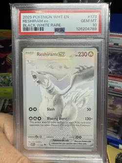 2025 POKEMON WHT EN-WHITE FLARE BLACK WHITE RARE #173 RESHIRAM EX PSA 10 - Image 1