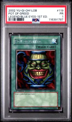 PSA 3 1ST EDITION LOB-119 Pot of Greed Rare 2002 Yugioh Legend of Blue-Eyes - Image 1