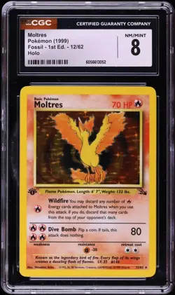 CGC 8 Moltres 1st Edition Holo Rare Fossil 1999 Pokemon Card #12 - Image 1