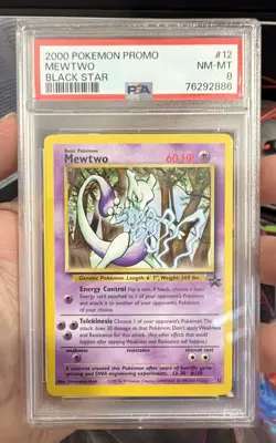 [PSA 8] Mewtwo 12/53 Wotc 2000 Pokemon Promo Black Star Non-Holo - Image 1