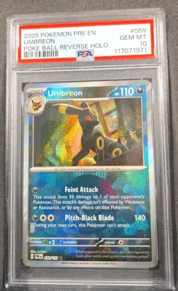 POKEMON CARD UMBREON POKE BALL REVERSE HOLO 059 PRE EN GRADED PSA 10 GEM MINT - Image 1