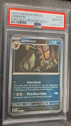 POKEMON CARD UMBREON POKE BALL REVERSE HOLO 059 PRE EN GRADED PSA 10 GEM MINT - Image 2