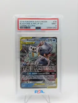 PSA 9 Blastoise & Piplup GX 38/236 Cosmic Eclipse Pokemon 2019 Mint - Image 1
