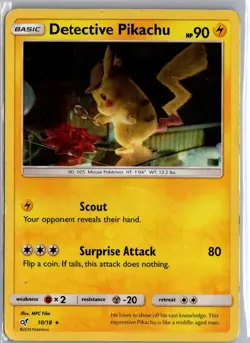 Detective Pikachu 10/18 Rare Detective Pikachu Pokemon Heavily Played - Image 1
