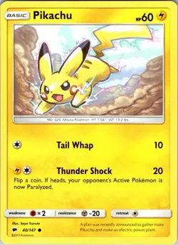 Pikachu 40/147 Common Burning Shadows Pokemon LP - Image 1