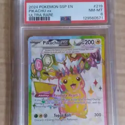 Pokemon Pikachu ex Sv08 Surging Sparks Ultra Rare Holo EN 219/191 PSA 8 - Image 1