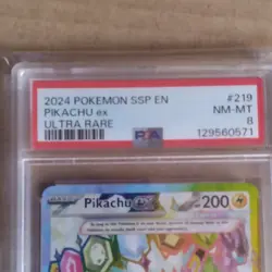 Pokemon Pikachu ex Sv08 Surging Sparks Ultra Rare Holo EN 219/191 PSA 8 - Image 2