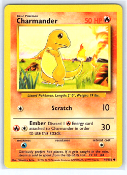 Charmander 46/102 Base Set NM or LP Pokemon Card - Image 1