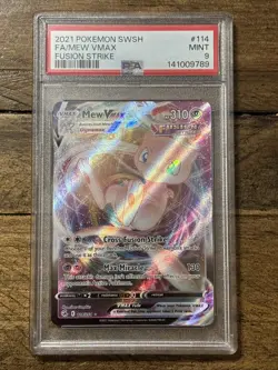 2021 POKEMON SWISH FUSION STRIKE #114 FULL ART FA/MEW VMAX : PSA 9 - Image 3
