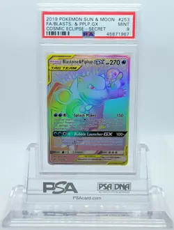 POKEMON COSMIC ECLIPSE BLASTOISE & PIPLUP GX #253 SECRET PSA 9 MINT #45871967 - Image 1