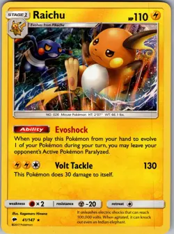 Raichu 41/147 Holo Rare Burning Shadows Pokemon Near Mint - Image 1