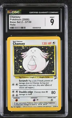 CGC 9 Chansey 3/130 Holo Base Set 2 Pokemon Card - Image 1