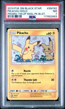 POKEMON TEAM UP SM BLACK STAR PROMO PIKACHU #SM162 HOLO PSA 7 NM #117652663 - Image 1