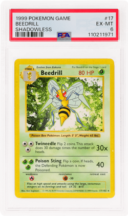 1999 Pokemon Base Set Beedrill Shadowless #17 PSA 6 - Image 1