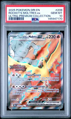 2025 POKEMON DRI EN-DESTINED RIVALS #208 TEAM ROCKET'S MOLTRES EX PSA 10 - Image 1