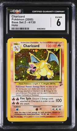 CGC 6 Charizard 4/130 Holo Base Set 2 Pokemon Card - Image 1