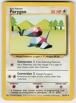 Porygon 39/102 Uncommon Base Set Unlimited Pokemon Moderately Played - Image 1