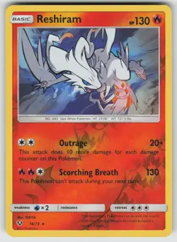 Reshiram 14/73 Holo Rare Shining Legends Pokemon Reverse Holo Near Mint - Image 1
