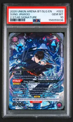 PSA 10 Union Arena: Sung Jinwoo SR** (022) Signature, UE17BT : Solo Leveling - Image 1