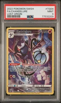 2022 POKEMON SWORD & SHIELD LOST ORIGIN FULL ART #TG04 CHANDELURE PSA 9 - Image 1