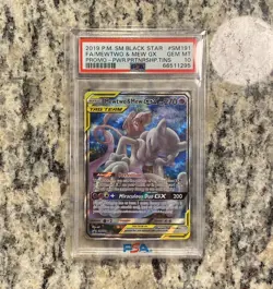 2019 POKEMON SM BLACK STAR PROMO #SM191 FULL ART MEWTWO & MEW GX PSA 10 - Image 1