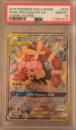Mega Lopunny & Jigglypuff GX #226 Pokemon Sun & Moon Cosmic Eclipse PSA 10 - Image 1