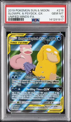 2019 POKEMON SUN & MOON UNIFIED MINDS #218 FULL ART/SLOWPOKE & PSYDUCK GX PSA 10 - Image 1