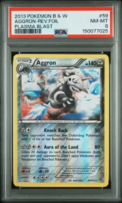 2013 POKEMON BLACK & WHITE PLASMA BLAST #59 AGGRON-REVERSE FOIL PSA 8 - Image 1