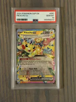 2024 POKEMON SSP EN-SURGING SPARKS #057 PIKACHU EX PSA 10 - Image 1