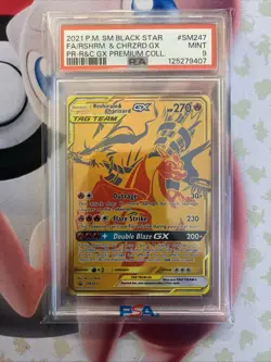 2021 POKEMON SM BLACK STAR PROMO #SM247 FULL ART/RESHIRAM & CHARIZARD GX PSA 9 - Image 1