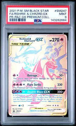 2021 Pokemon Reshiram & Charizard GX SM Full Art Black Star Promo SM247 PSA 9 - Image 1