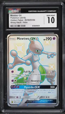 ✨✨ CGC 10 Mewtwo GX SV59/SV94 Full Art Shiny Hidden Fates Pokemon Sun & Moon - Image 1