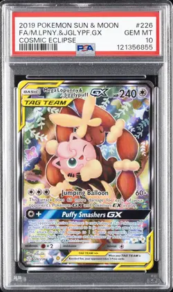 POKEMON SUN & MOON COSMIC ECLIPSE FULL ART/MEGA LOPUNNY & JIGGLYPUFF GX PSA 10 - Image 1