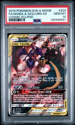 2019 POKEMON SUN & MOON COSMIC ECLIPSE FULL ART/NAGANADEL & GUZZLORD GX PSA 10 - Image 1