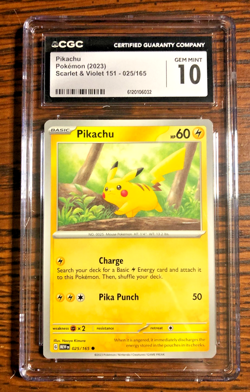 Pikachu Regular Common #025|CGC GEM MINT 10|Scarlet & Violet 151|Pokemon TCG - Image 1