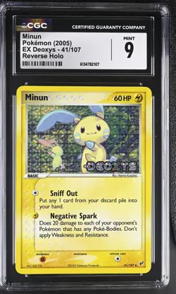 CGC 9 MINT Minun 41/107 EX Deoxys Reverse Holo Stamped Pokemon Card - Image 1