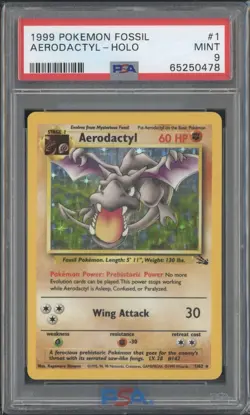1999 POKEMON FOSSIL #1 AERODACTYL-HOLO PSA 9 - Image 1