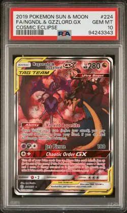 2019 POKEMON SUN & MOON COSMIC ECLIPSE FULL ART/NAGANADEL & GUZZLORD GX PSA 10 - Image 1