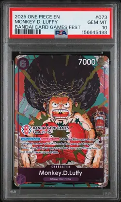 2025 ONE PIECE OP07-073 BANDAI CARD GAMES FEST 25-26 MONKEY D LUFFY PROMO PSA 10 - Image 1